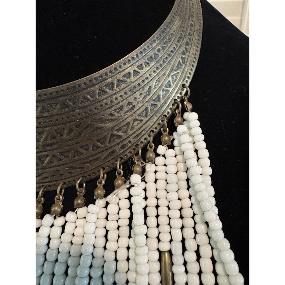 Bib Necklace Resin Seed Beads Tassel Tribal African Long Fringe Boho Festival - Picture 2 of 15